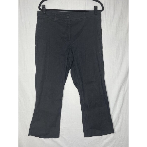 J Jill Linen Stretch Black Pants Ankle Size 12 100% Linen Lagenlook - Picture 1 of 9
